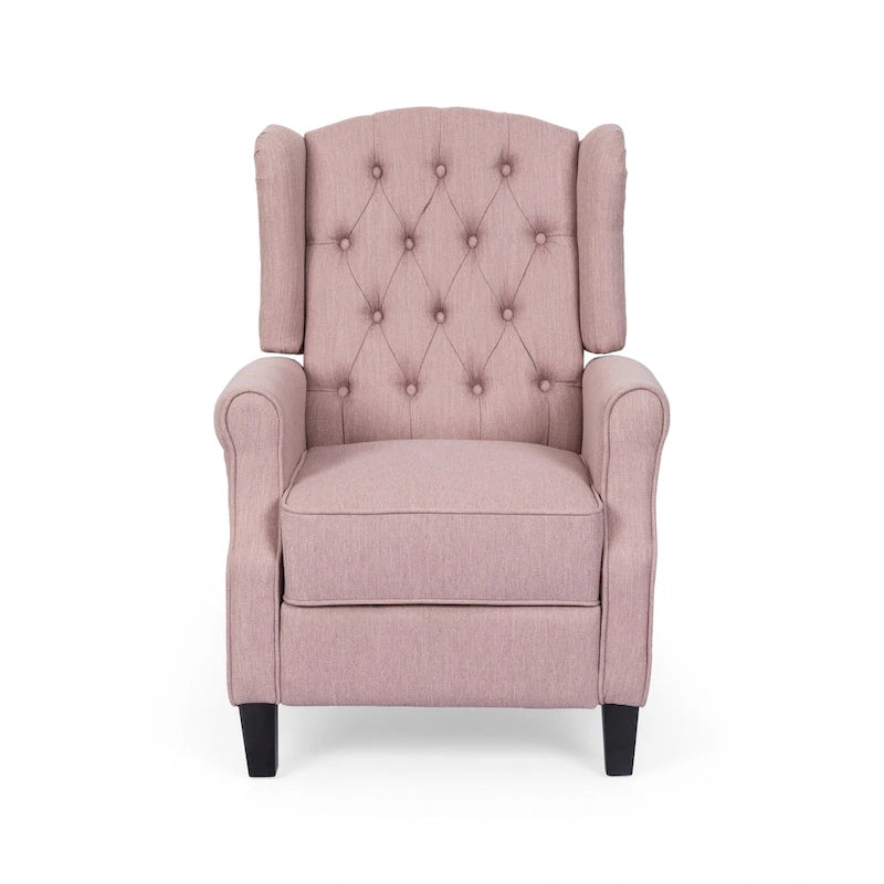 Fauteuil inclinable à dossier capitonné et à oreilles, avec pieds en bouleau, rose clair/beige – 1 place