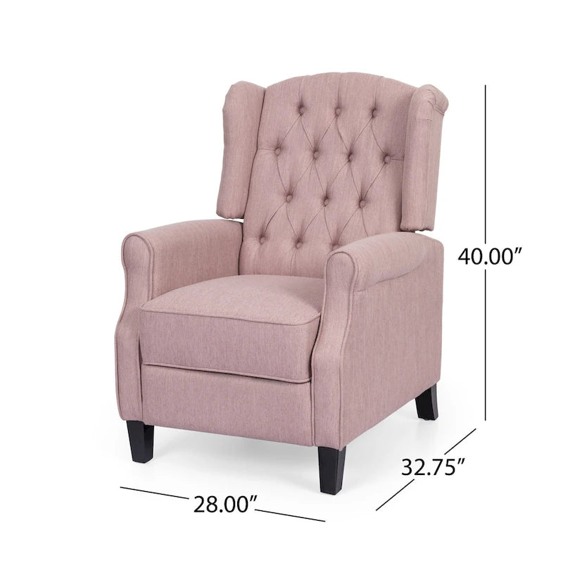 Fauteuil inclinable à dossier capitonné et à oreilles, avec pieds en bouleau, rose clair/beige – 1 place