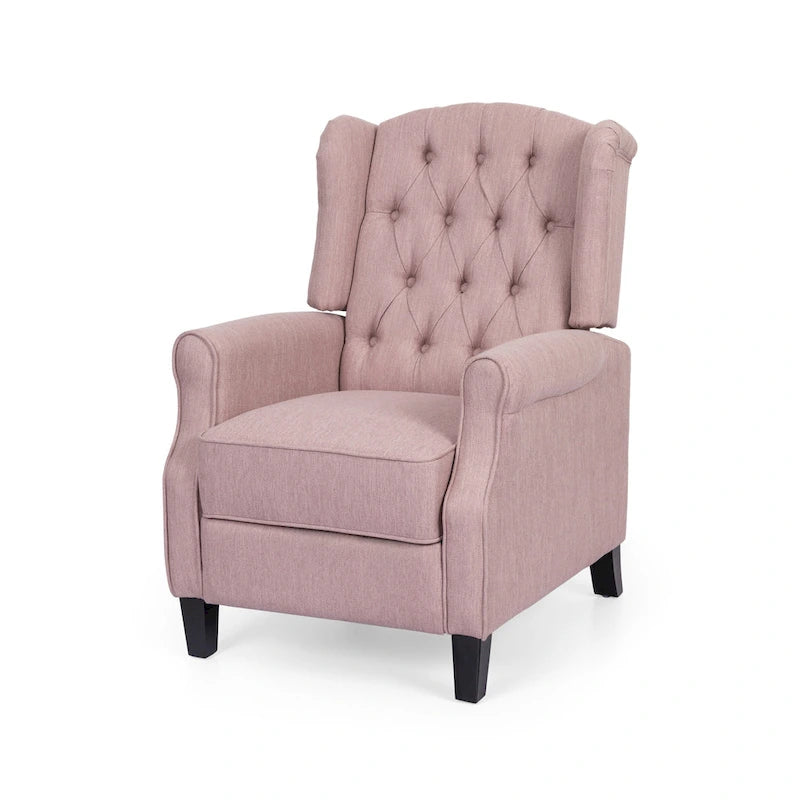 Fauteuil inclinable à dossier capitonné et à oreilles, avec pieds en bouleau, rose clair/beige – 1 place