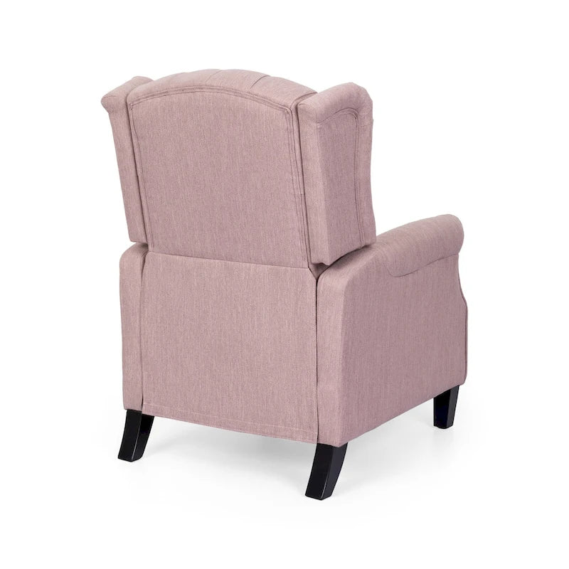 Fauteuil inclinable à dossier capitonné et à oreilles, avec pieds en bouleau, rose clair/beige – 1 place