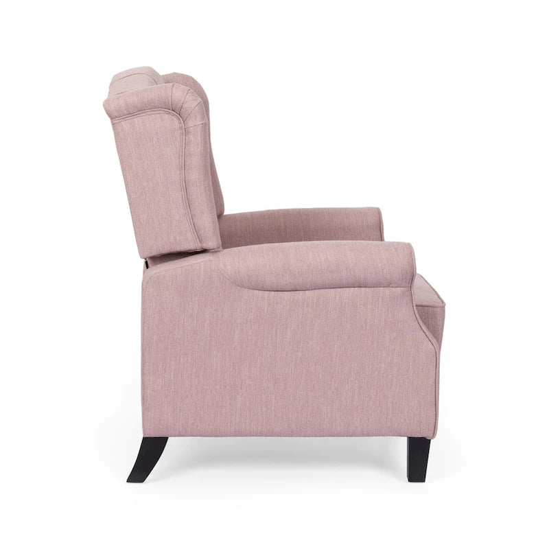 Fauteuil inclinable à dossier capitonné et à oreilles, avec pieds en bouleau, rose clair/beige – 1 place