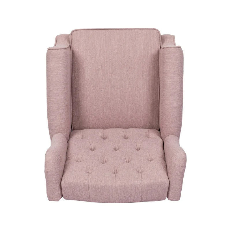 Fauteuil inclinable à dossier capitonné et à oreilles, avec pieds en bouleau, rose clair/beige – 1 place