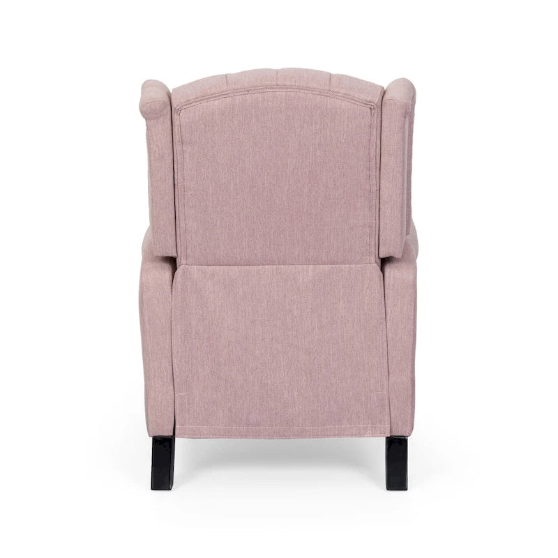 Fauteuil inclinable à dossier capitonné et à oreilles, avec pieds en bouleau, rose clair/beige – 1 place