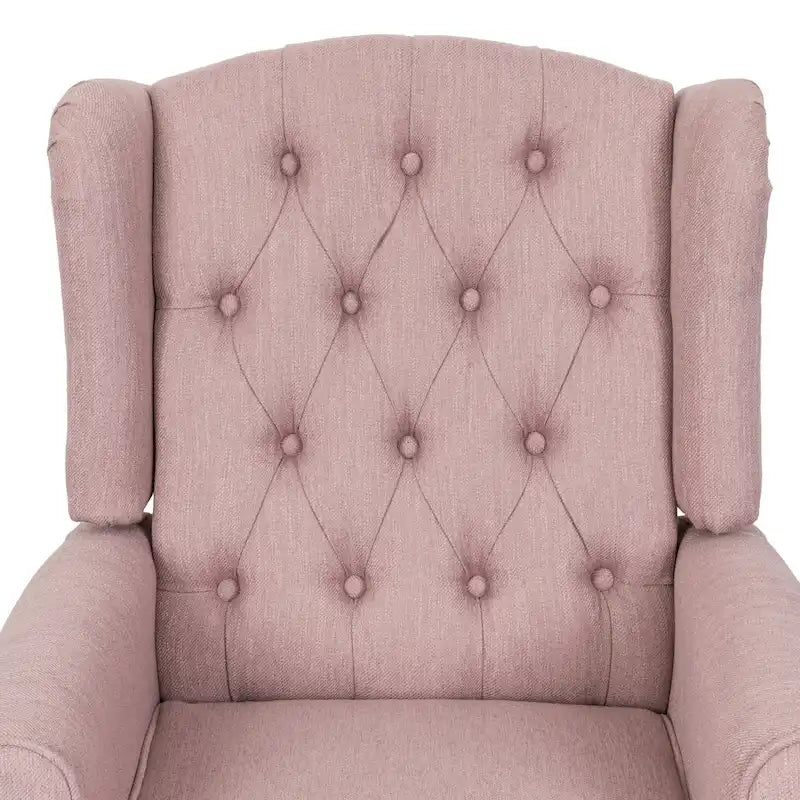 Fauteuil inclinable à dossier capitonné et à oreilles, avec pieds en bouleau, rose clair/beige – 1 place