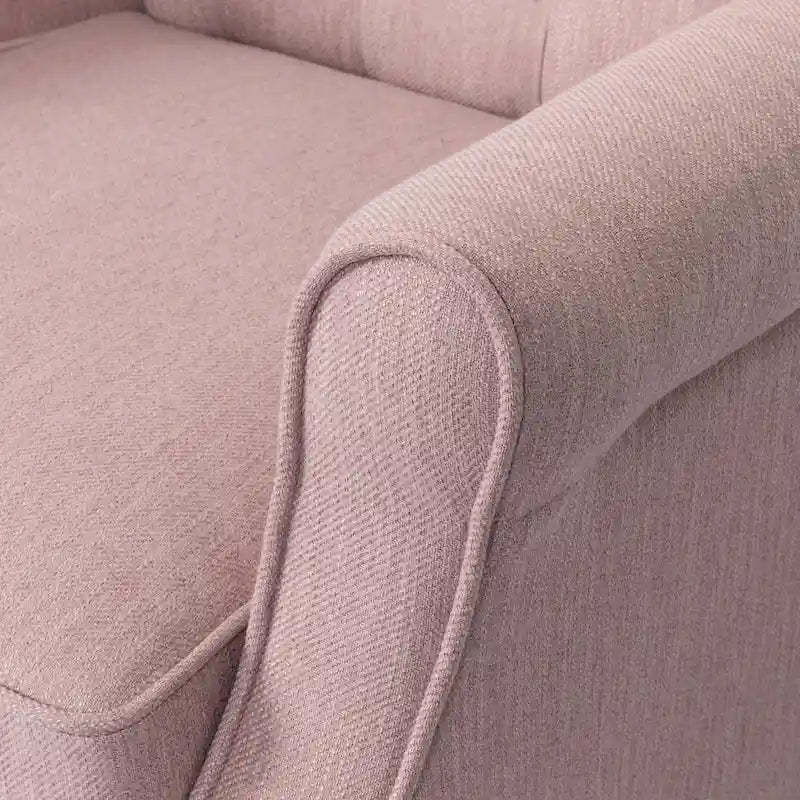 Fauteuil inclinable à dossier capitonné et à oreilles, avec pieds en bouleau, rose clair/beige – 1 place