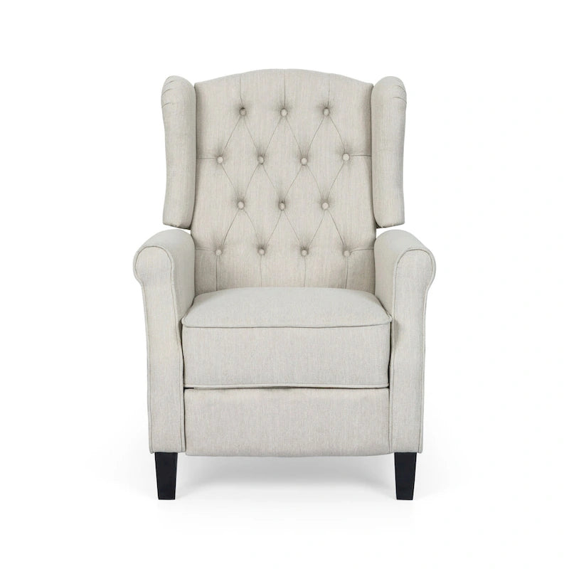 Fauteuil inclinable à dossier capitonné et à oreilles, avec pieds en bouleau, rose clair/beige – 1 place