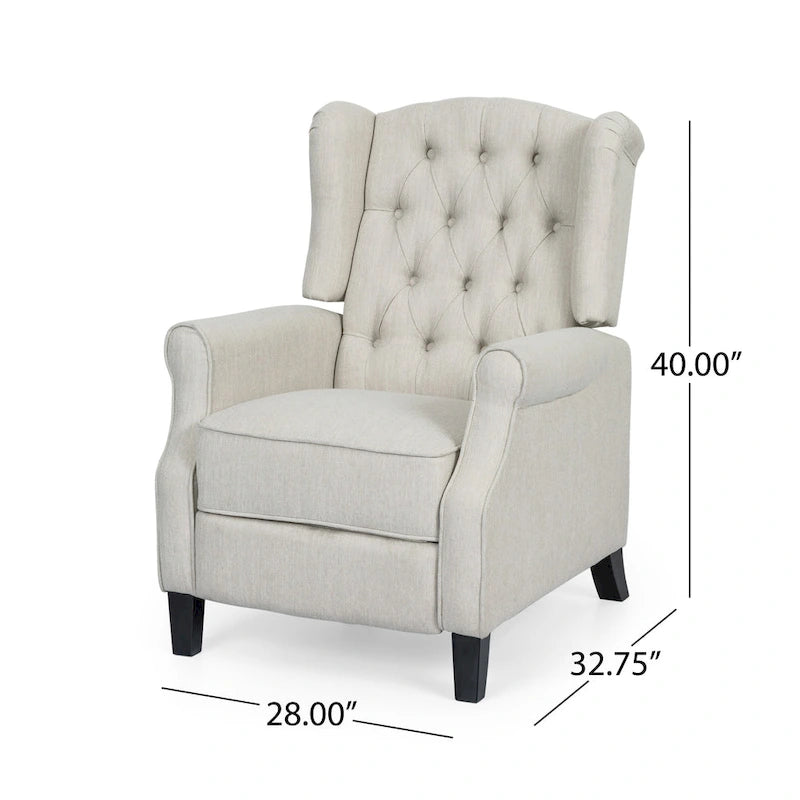 Fauteuil inclinable à dossier capitonné et à oreilles, avec pieds en bouleau, rose clair/beige – 1 place