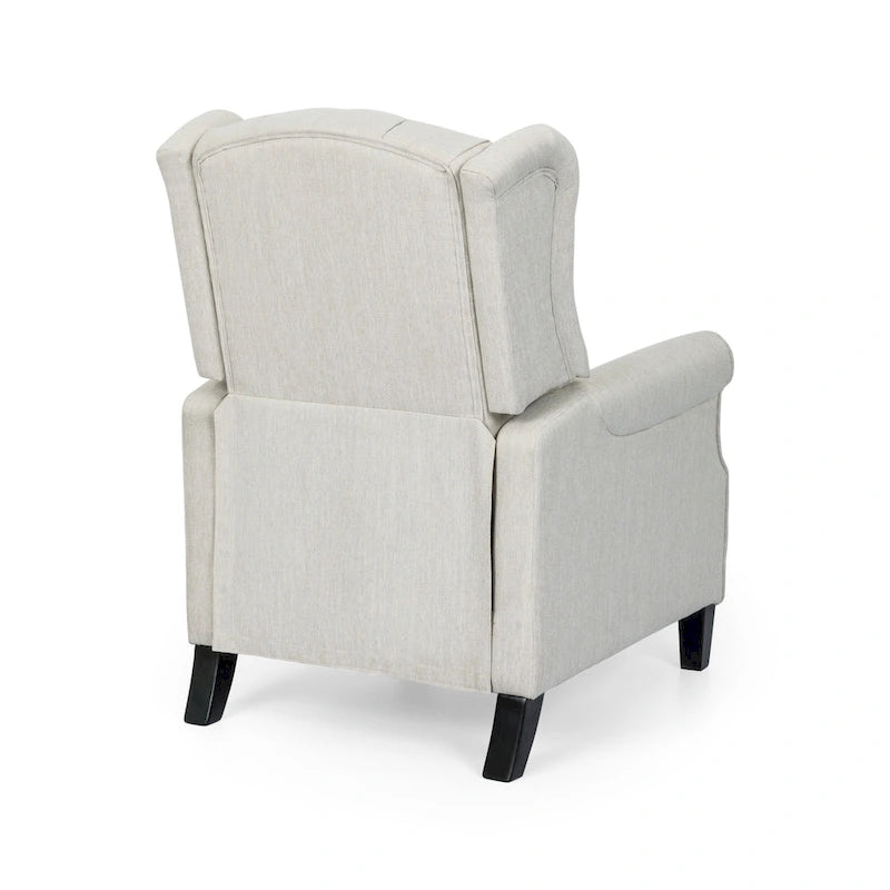 Fauteuil inclinable à dossier capitonné et à oreilles, avec pieds en bouleau, rose clair/beige – 1 place