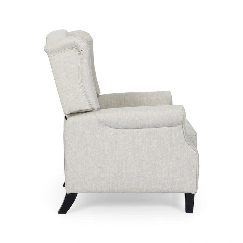 Fauteuil inclinable à dossier capitonné et à oreilles, avec pieds en bouleau, rose clair/beige – 1 place