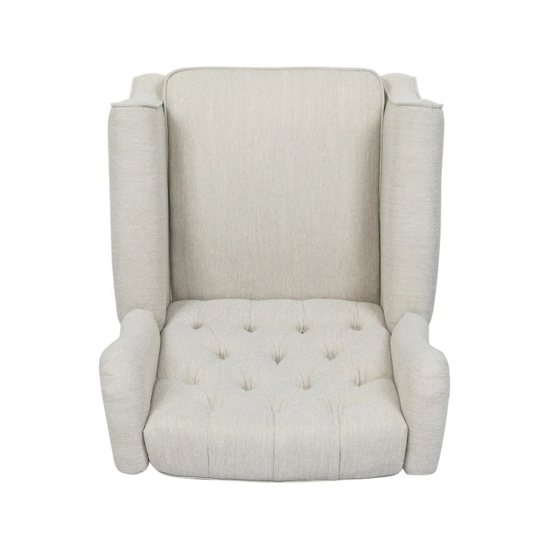 Fauteuil inclinable à dossier capitonné et à oreilles, avec pieds en bouleau, rose clair/beige – 1 place