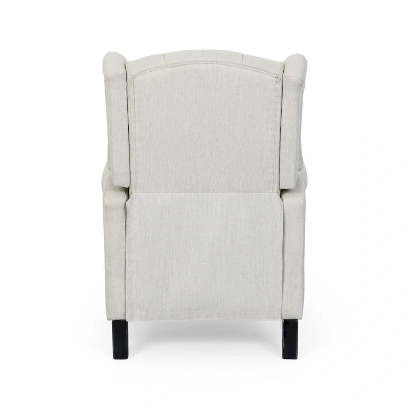 Fauteuil inclinable à dossier capitonné et à oreilles, avec pieds en bouleau, rose clair/beige – 1 place
