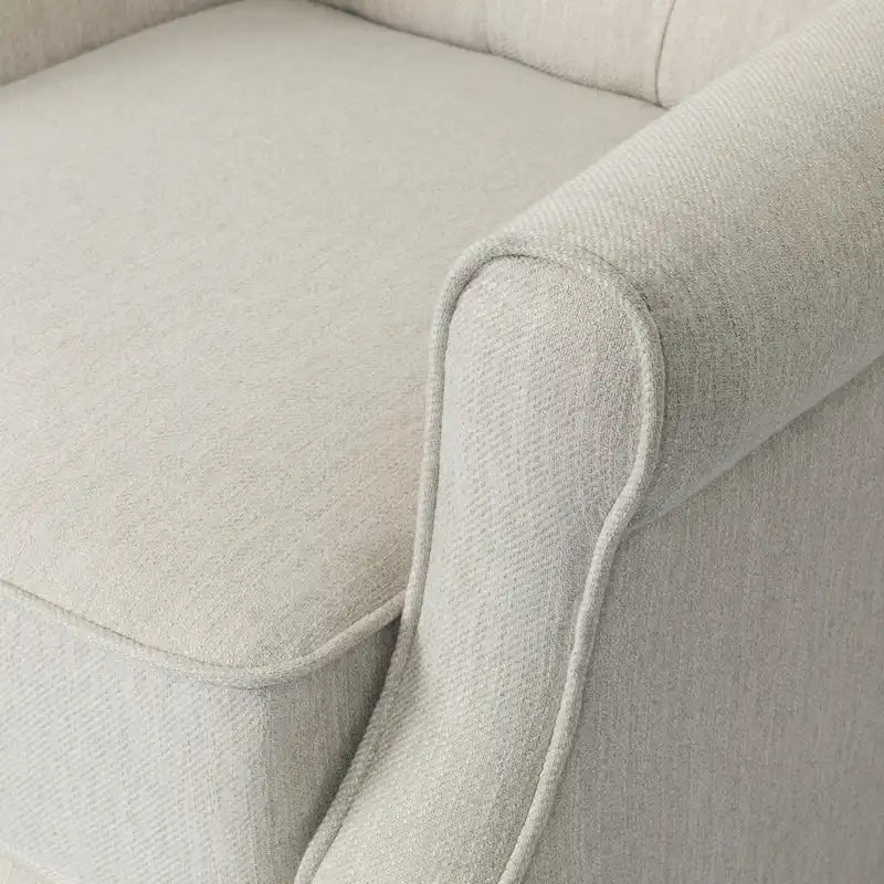 Fauteuil inclinable à dossier capitonné et à oreilles, avec pieds en bouleau, rose clair/beige – 1 place