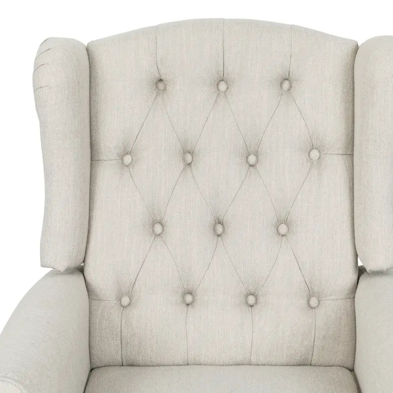 Fauteuil inclinable à dossier capitonné et à oreilles, avec pieds en bouleau, rose clair/beige – 1 place