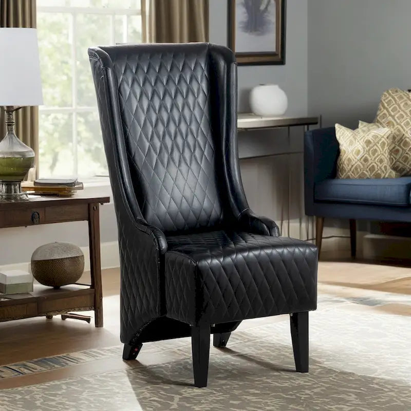 Fauteuil capitonné à dossier haut en tissu, avec pieds en bois de bouleau – 1 place – Noir/Gris/Bleu/Vert Rétro/Blanc