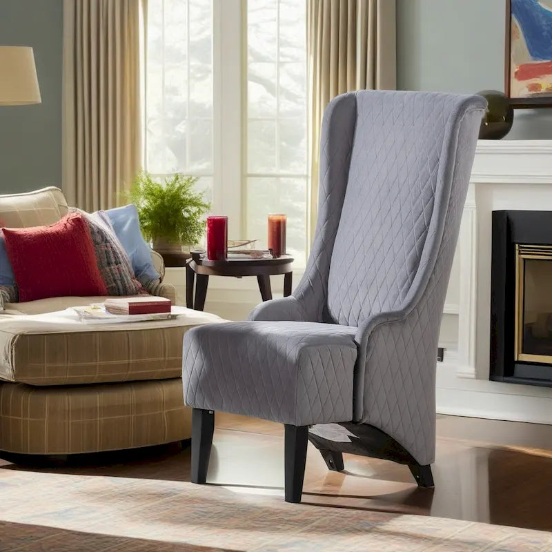 Fauteuil capitonné à dossier haut en tissu, avec pieds en bois de bouleau – 1 place – Noir/Gris/Bleu/Vert Rétro/Blanc