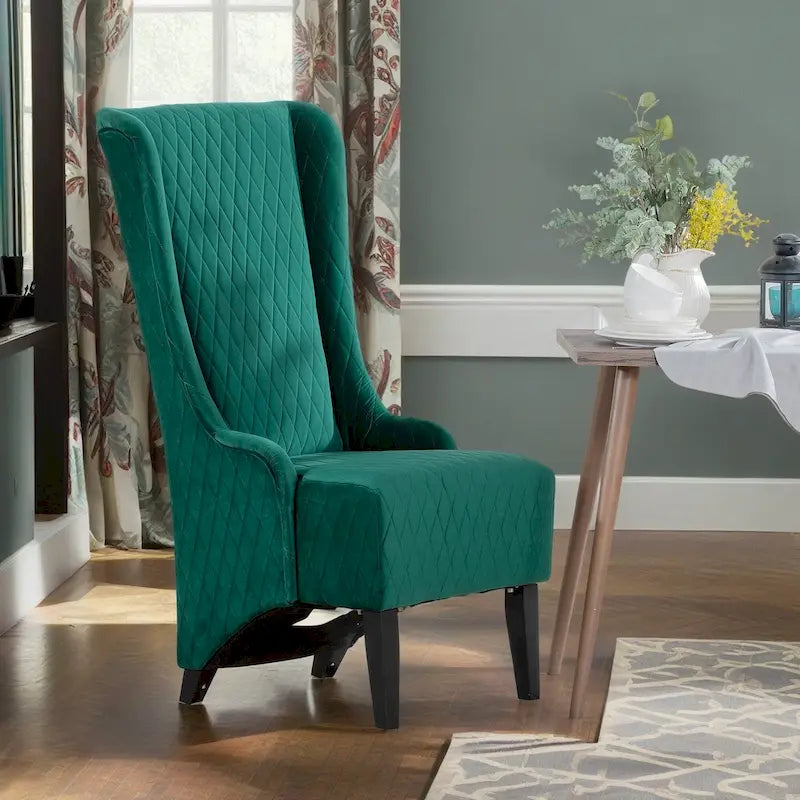 Fauteuil capitonné à dossier haut en tissu, avec pieds en bois de bouleau – 1 place – Noir/Gris/Bleu/Vert Rétro/Blanc