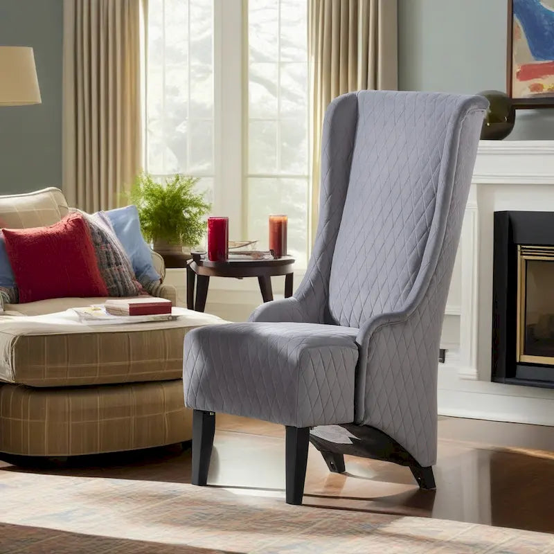 Fauteuil capitonné à dossier haut en tissu, avec pieds en bois de bouleau – 1 place – Noir/Gris/Bleu/Vert Rétro/Blanc