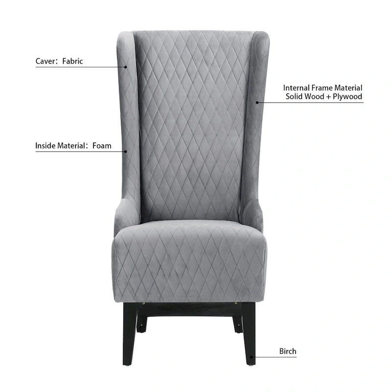Fauteuil capitonné à dossier haut en tissu, avec pieds en bois de bouleau – 1 place – Noir/Gris/Bleu/Vert Rétro/Blanc