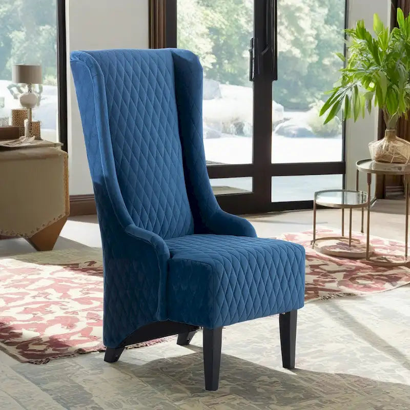Fauteuil capitonné à dossier haut en tissu, avec pieds en bois de bouleau – 1 place – Noir/Gris/Bleu/Vert Rétro/Blanc