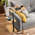 Table d'appoint en bambou et noir à 3 niveaux en forme de C avec support de téléphone rotatif à 360° – 1 personne