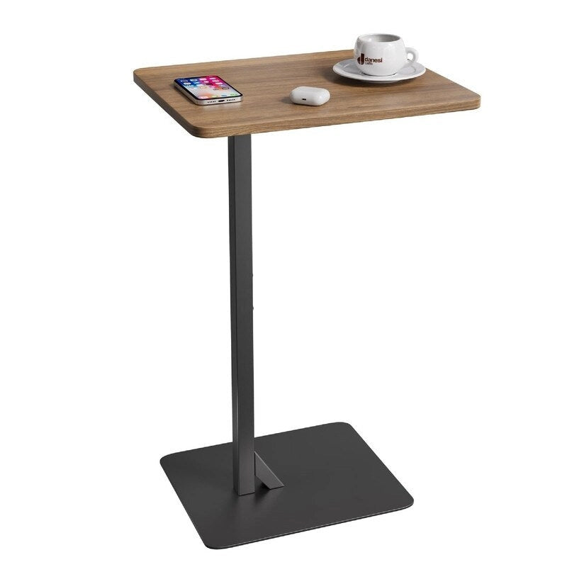 Table d'appoint en forme de C, marron rustique et noir, pour canapé et chevet