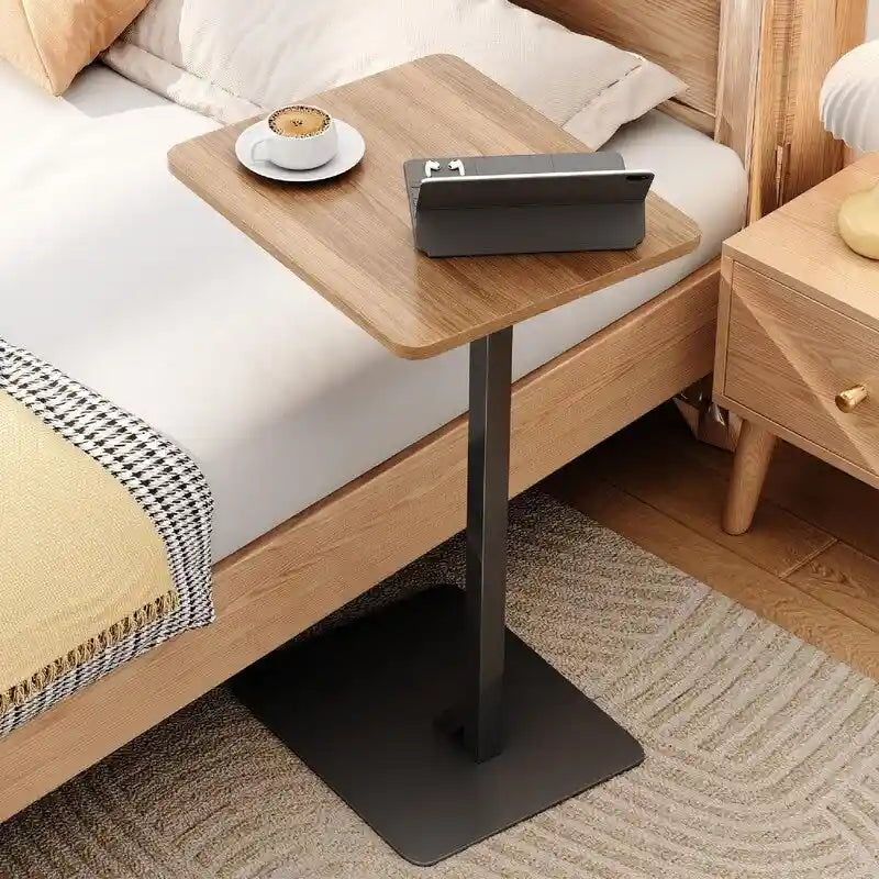Table d'appoint en forme de C, marron rustique et noir, pour canapé et chevet