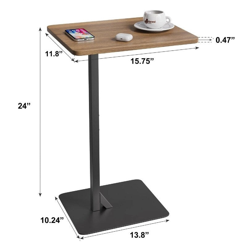 Table d'appoint en forme de C, marron rustique et noir, pour canapé et chevet