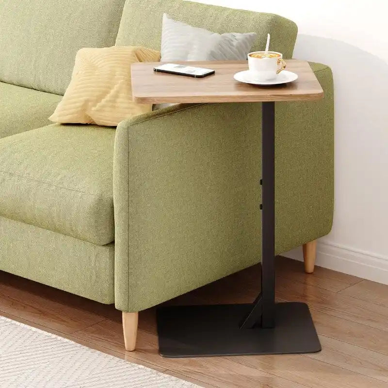 Table d'appoint en forme de C, marron rustique et noir, pour canapé et chevet