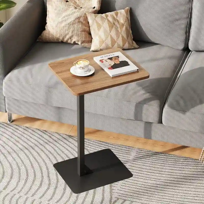 Table d'appoint en forme de C, marron rustique et noir, pour canapé et chevet