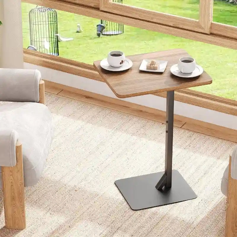 Table d'appoint en forme de C, marron rustique et noir, pour canapé et chevet