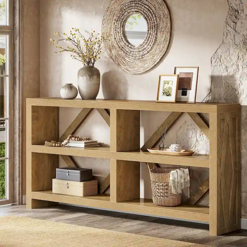 Console de canapé marron industrielle à 3 niveaux en bois composite – 71 pouces