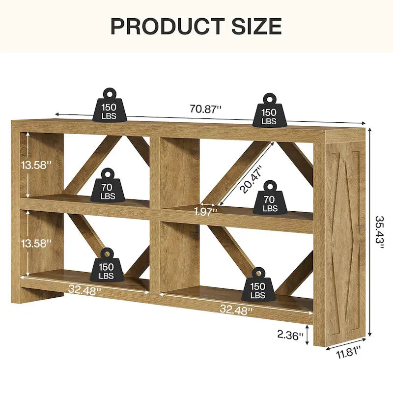Console de canapé marron industrielle à 3 niveaux en bois composite – 71 pouces
