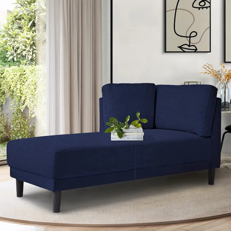 Chaise longue d'angle moderne en lin bleu avec coussins déhoussables – 1 place