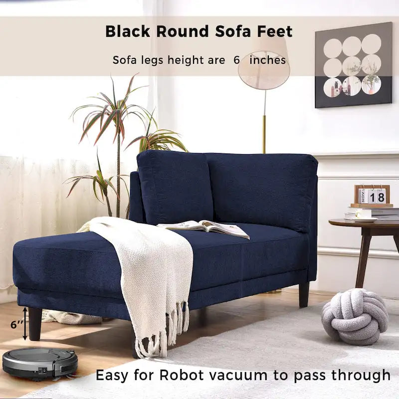 Chaise longue d'angle moderne en lin bleu avec coussins déhoussables – 1 place