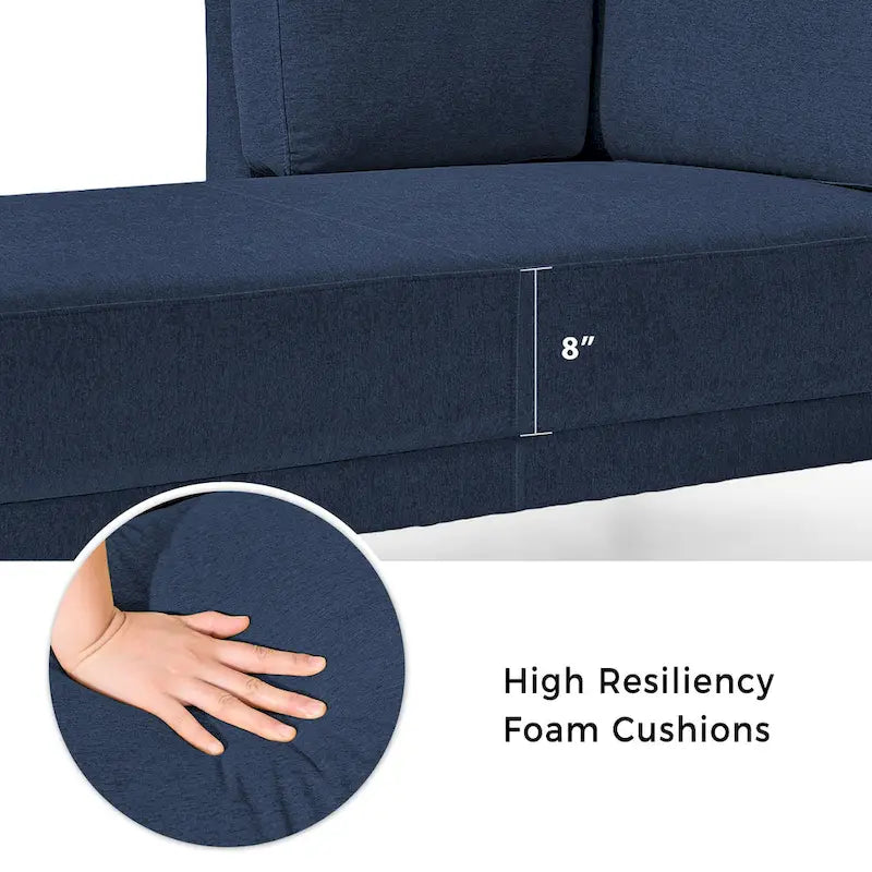 Chaise longue d'angle moderne en lin bleu avec coussins déhoussables – 1 place