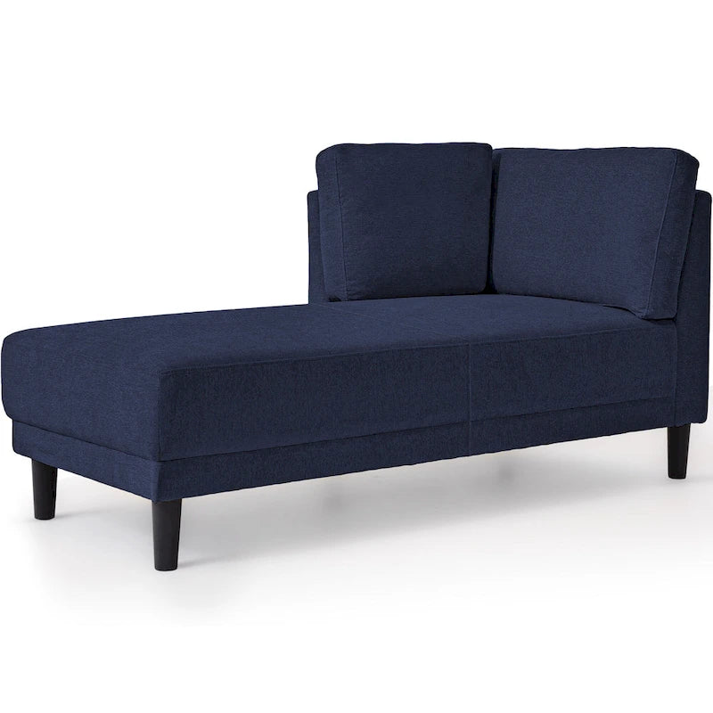 Chaise longue d'angle moderne en lin bleu avec coussins déhoussables – 1 place