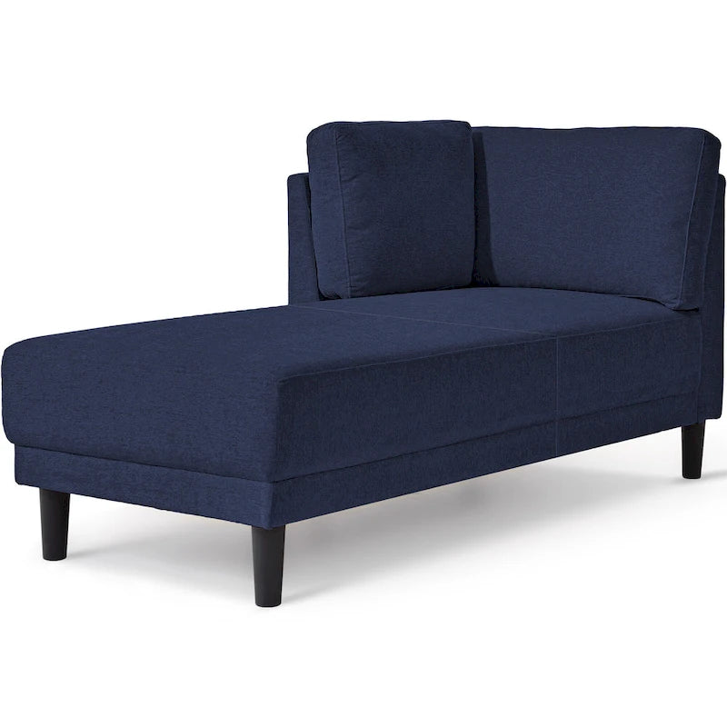 Chaise longue d'angle moderne en lin bleu avec coussins déhoussables – 1 place