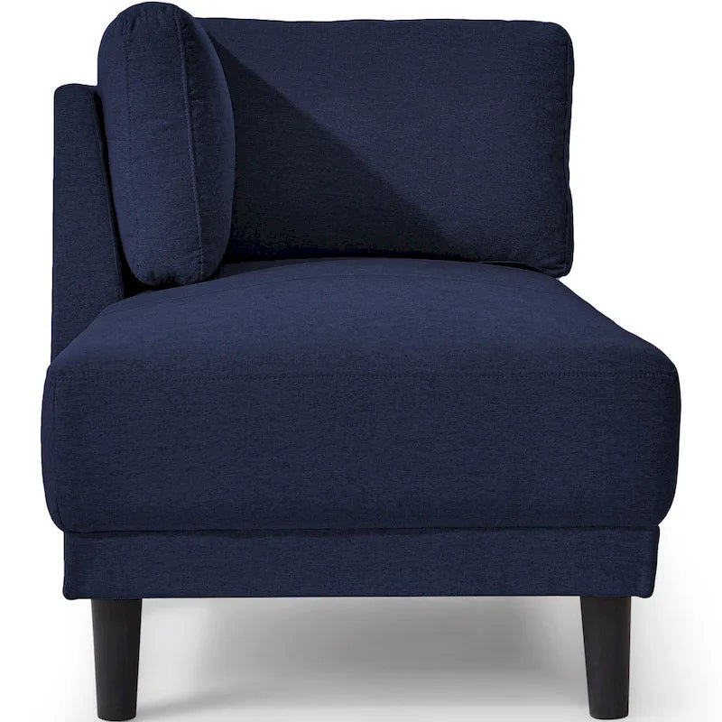 Chaise longue d'angle moderne en lin bleu avec coussins déhoussables – 1 place