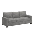 Canapé moderne en tissu à accoudoirs carrés, gris/noir/beige/marron/bleu, avec pieds en bois d'hévéa couleur expresso – 3 places