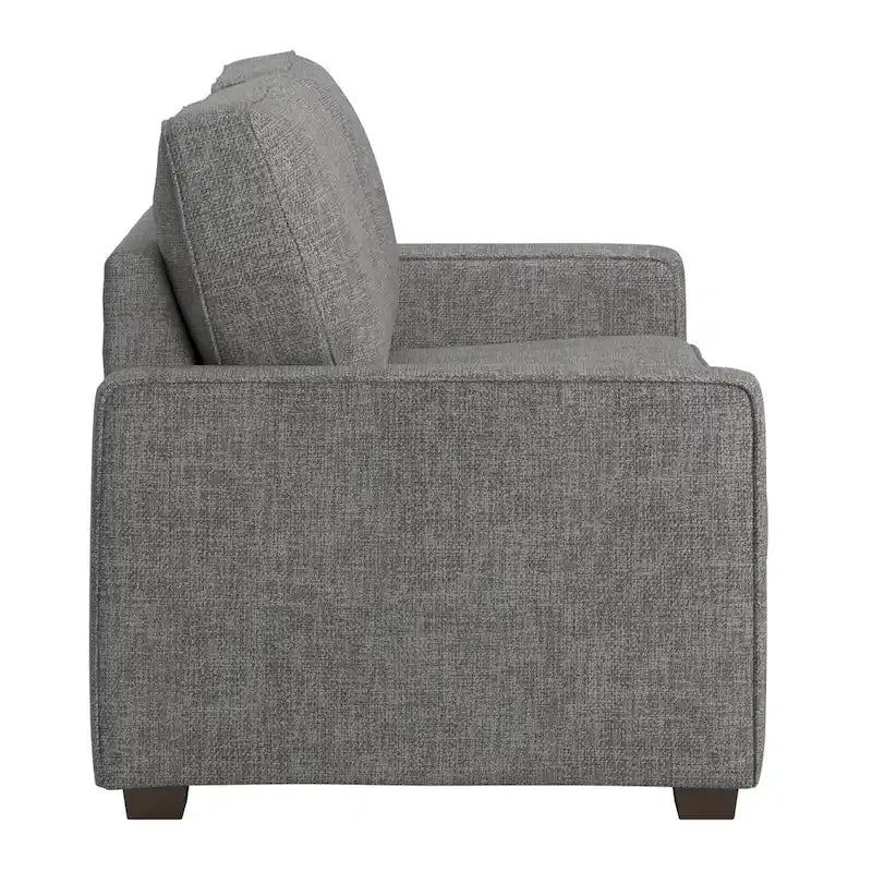 Canapé moderne en tissu à accoudoirs carrés, gris/noir/beige/marron/bleu, avec pieds en bois d'hévéa couleur expresso – 3 places