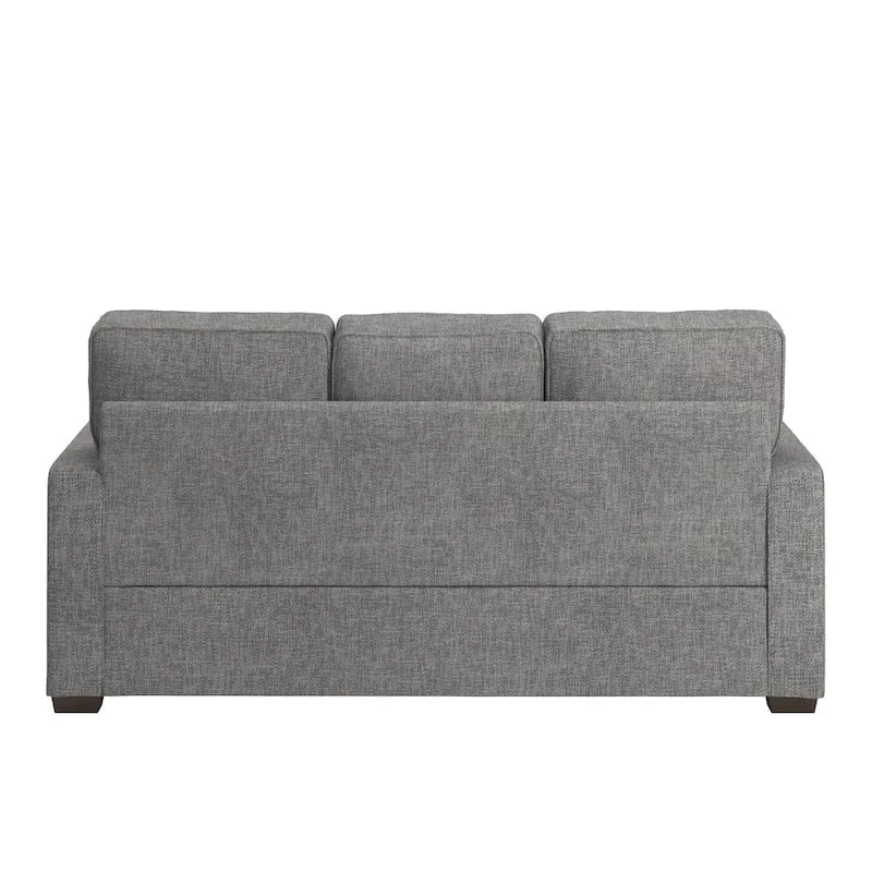 Canapé moderne en tissu à accoudoirs carrés, gris/noir/beige/marron/bleu, avec pieds en bois d'hévéa couleur expresso – 3 places