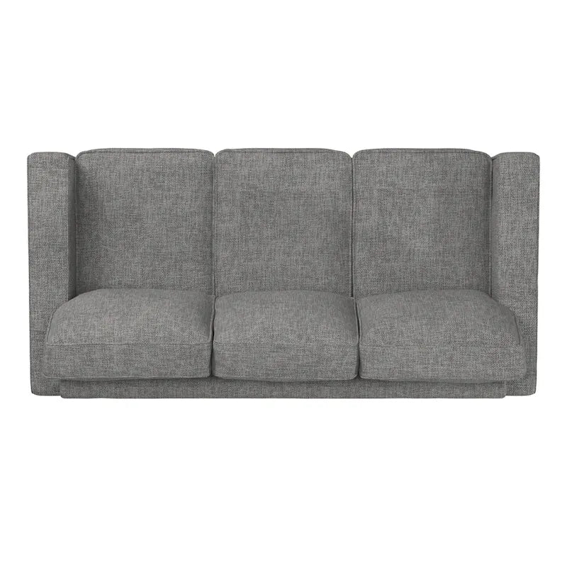 Canapé moderne en tissu à accoudoirs carrés, gris/noir/beige/marron/bleu, avec pieds en bois d'hévéa couleur expresso – 3 places