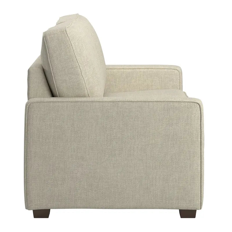Canapé moderne en tissu à accoudoirs carrés, gris/noir/beige/marron/bleu, avec pieds en bois d'hévéa couleur expresso – 3 places