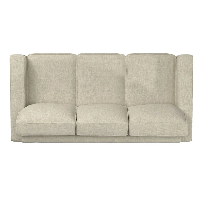 Canapé moderne en tissu à accoudoirs carrés, gris/noir/beige/marron/bleu, avec pieds en bois d'hévéa couleur expresso – 3 places