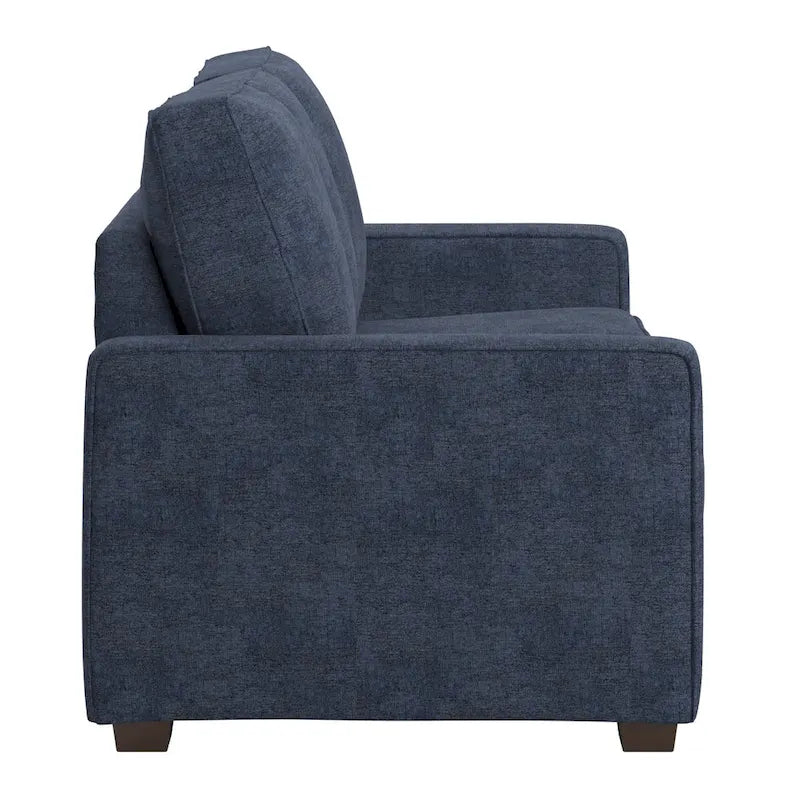 Canapé moderne en tissu à accoudoirs carrés, gris/noir/beige/marron/bleu, avec pieds en bois d'hévéa couleur expresso – 3 places