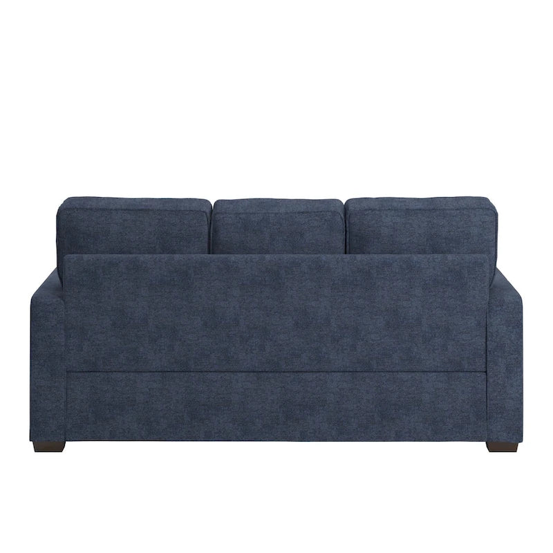 Canapé moderne en tissu à accoudoirs carrés, gris/noir/beige/marron/bleu, avec pieds en bois d'hévéa couleur expresso – 3 places