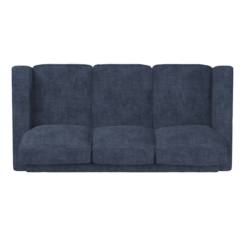 Canapé moderne en tissu à accoudoirs carrés, gris/noir/beige/marron/bleu, avec pieds en bois d'hévéa couleur expresso – 3 places