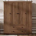 Armoire 4 portes marron/blanc avec 2 tiroirs et tringle à vêtements