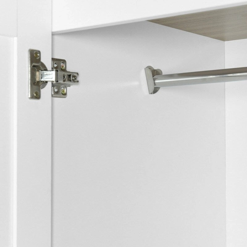 Armoire 4 portes marron/blanc avec 2 tiroirs et tringle à vêtements