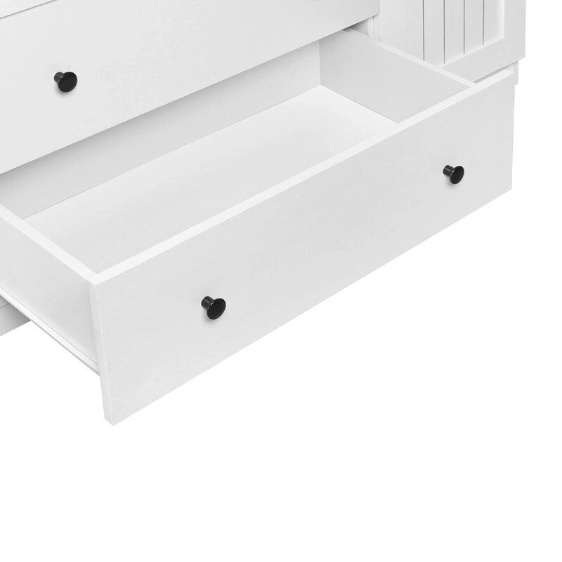 Armoire 4 portes marron/blanc avec 2 tiroirs et tringle à vêtements